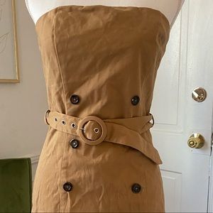 Super Down Khaki Strapless Belted Trench Dress Sz MD